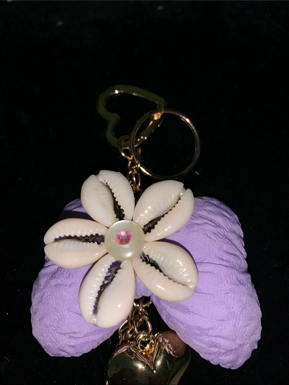 Handmade shell Bow purse/bag charm keychain with heart and tassel